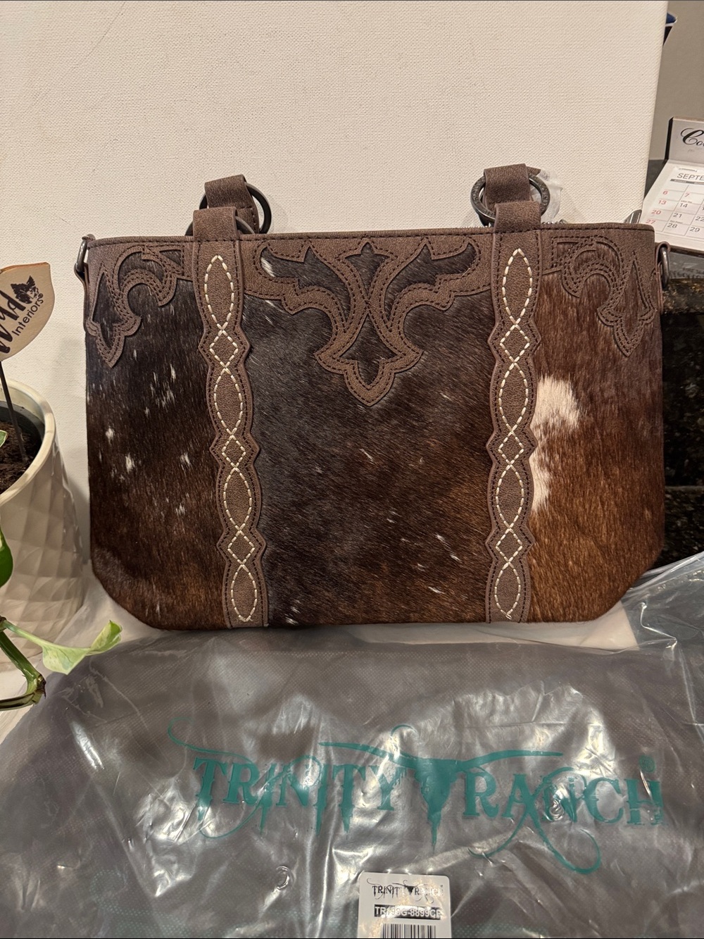 NWT TRINITY RANCH Brown Hair-On-Hide Western Tote
